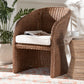 bali & pari Memphis Bohemian Peanut Brown Braided Rattan Arm Chair FredCo