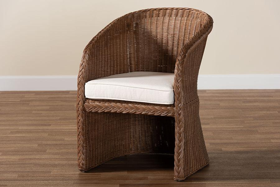 bali & pari Memphis Bohemian Peanut Brown Braided Rattan Arm Chair FredCo