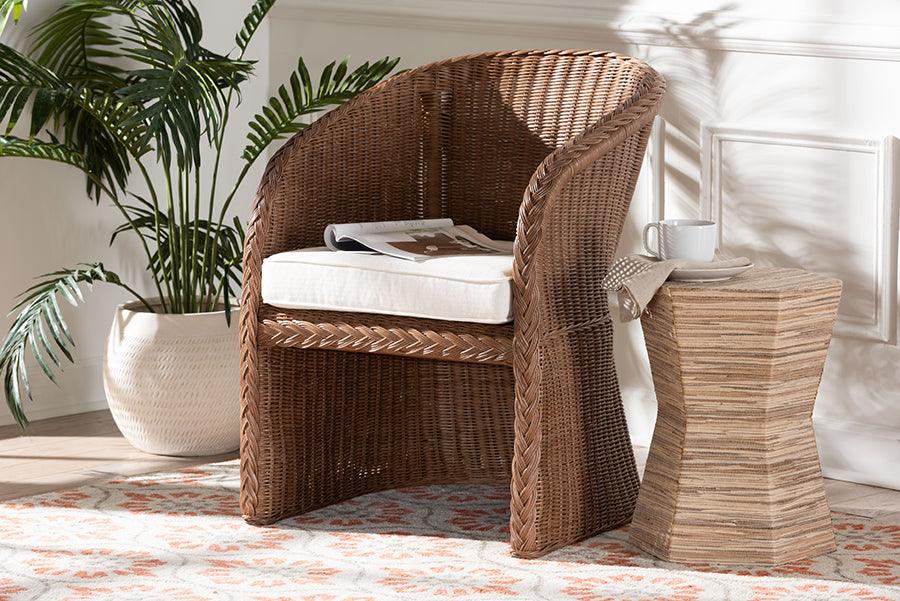 bali & pari Memphis Bohemian Peanut Brown Braided Rattan Arm Chair FredCo