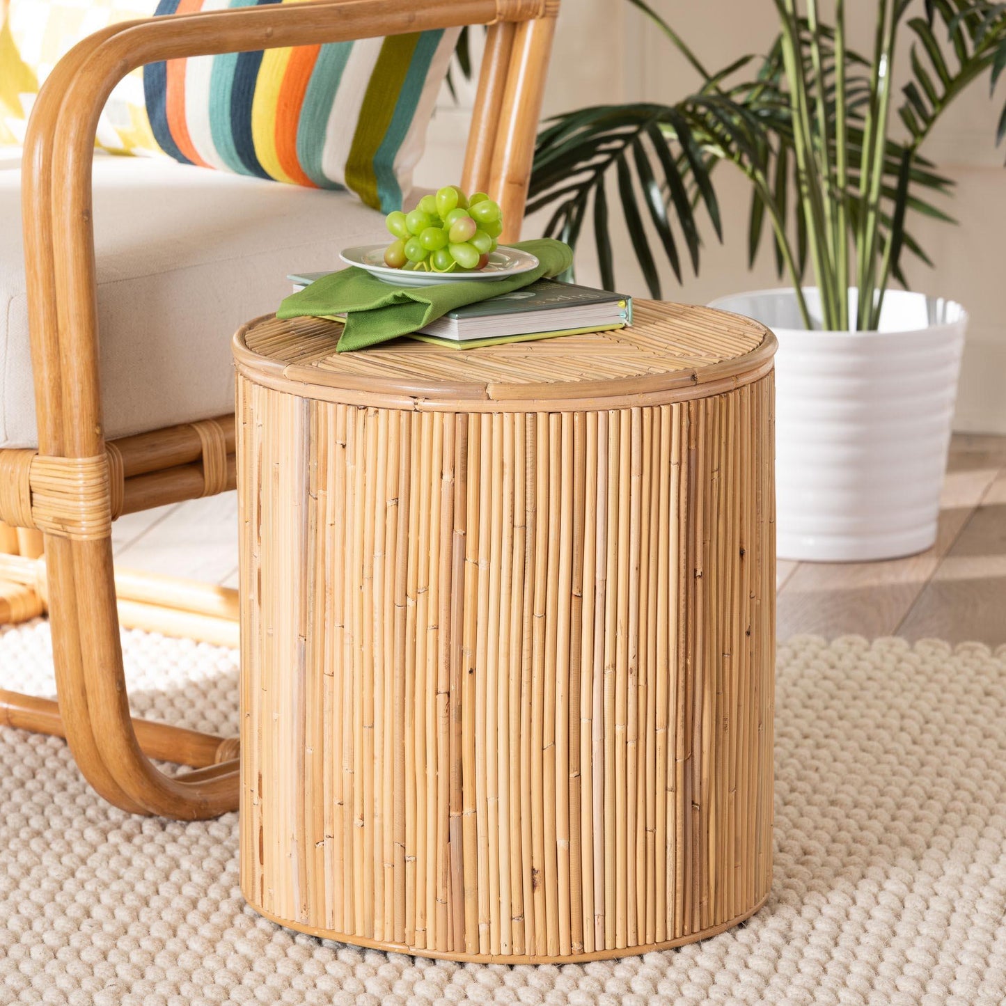 bali & pari Milagra Modern Bohemian Natural Rattan Coffee Table FredCo