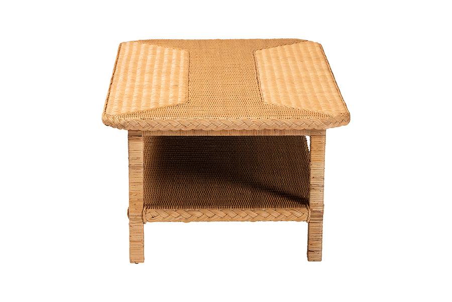 bali & pari Minahasa Bohemian Light Honey Braided Rattan Coffee Table FredCo