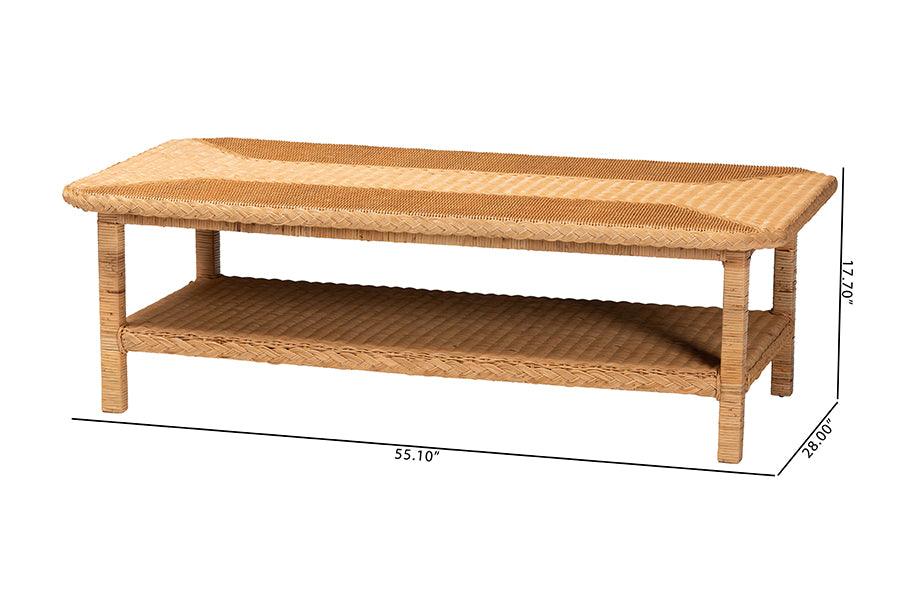 bali & pari Minahasa Bohemian Light Honey Braided Rattan Coffee Table FredCo