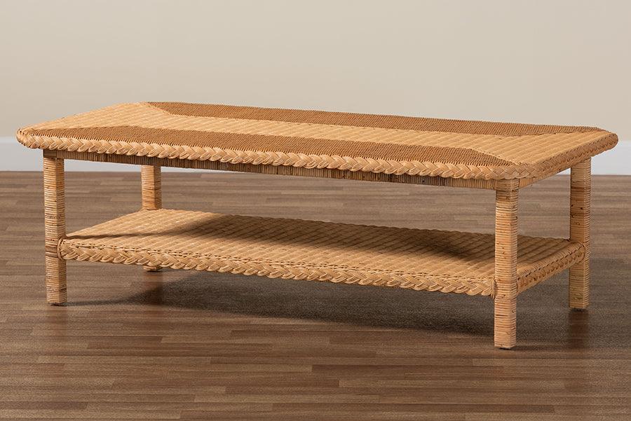 bali & pari Minahasa Bohemian Light Honey Braided Rattan Coffee Table FredCo