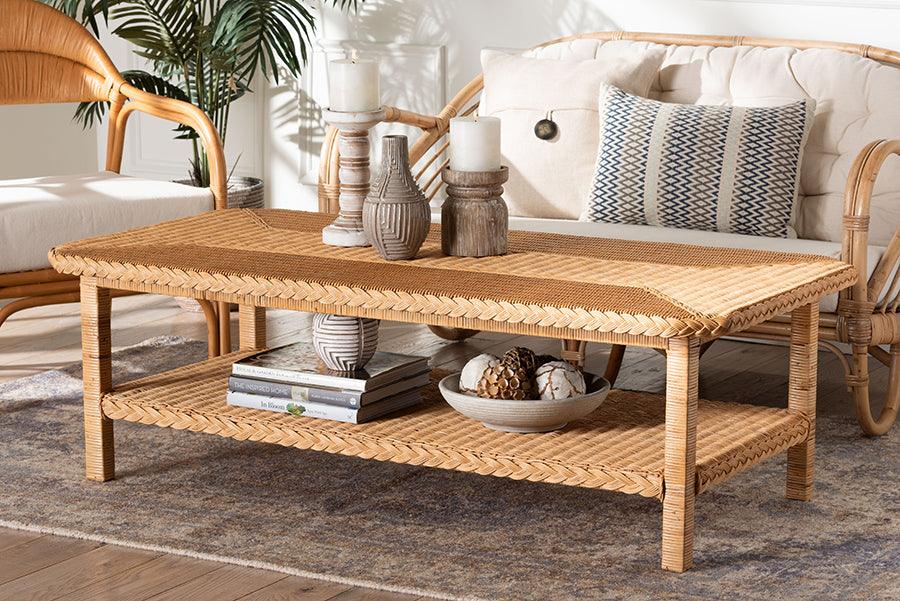 bali & pari Minahasa Bohemian Light Honey Braided Rattan Coffee Table FredCo