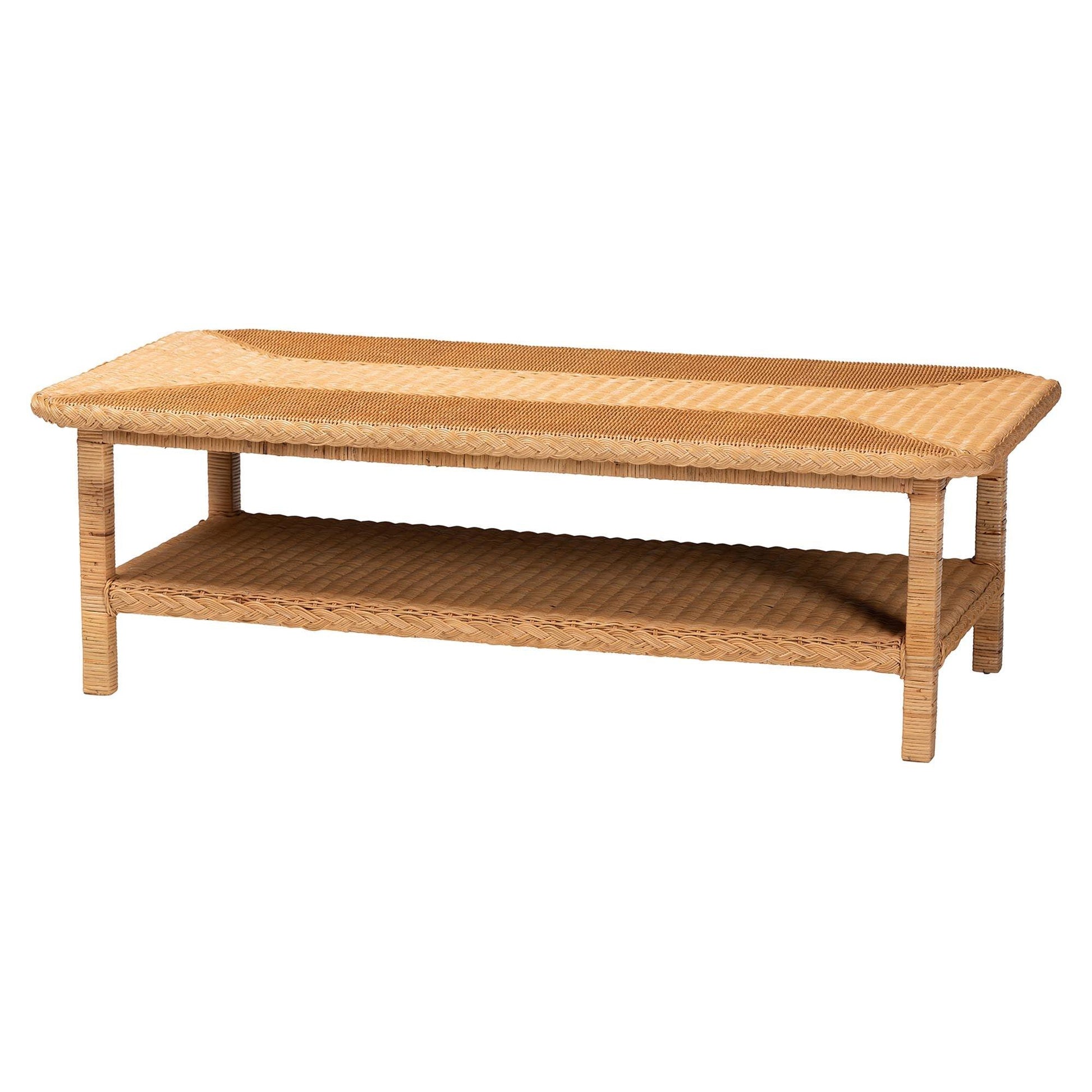 bali & pari Minahasa Bohemian Light Honey Braided Rattan Coffee Table FredCo