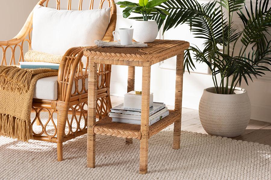 bali & pari Minahasa Bohemian Light Honey Braided Rattan Side Table FredCo