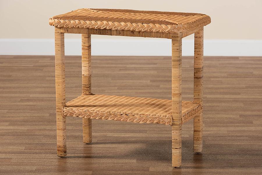 bali & pari Minahasa Bohemian Light Honey Braided Rattan Side Table FredCo