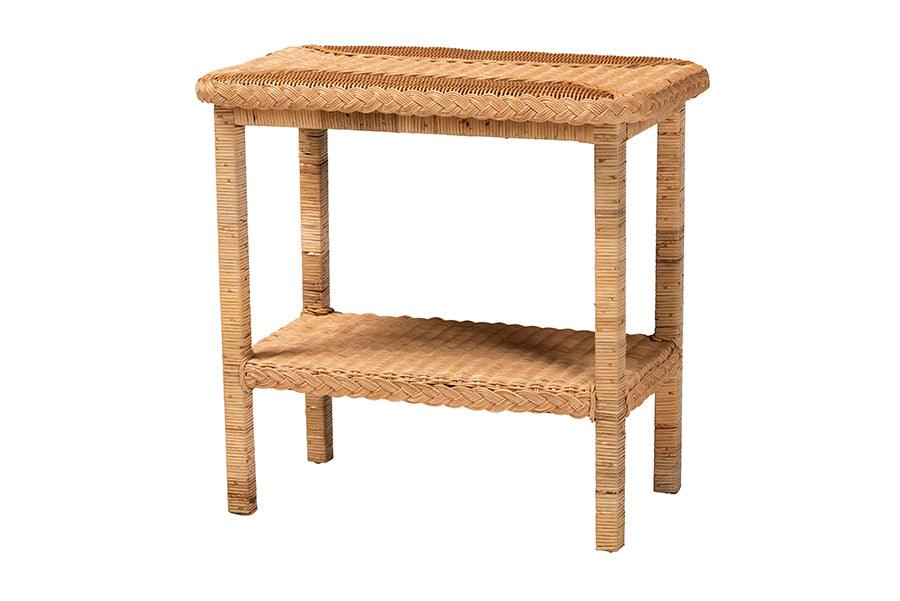 bali & pari Minahasa Bohemian Light Honey Braided Rattan Side Table FredCo