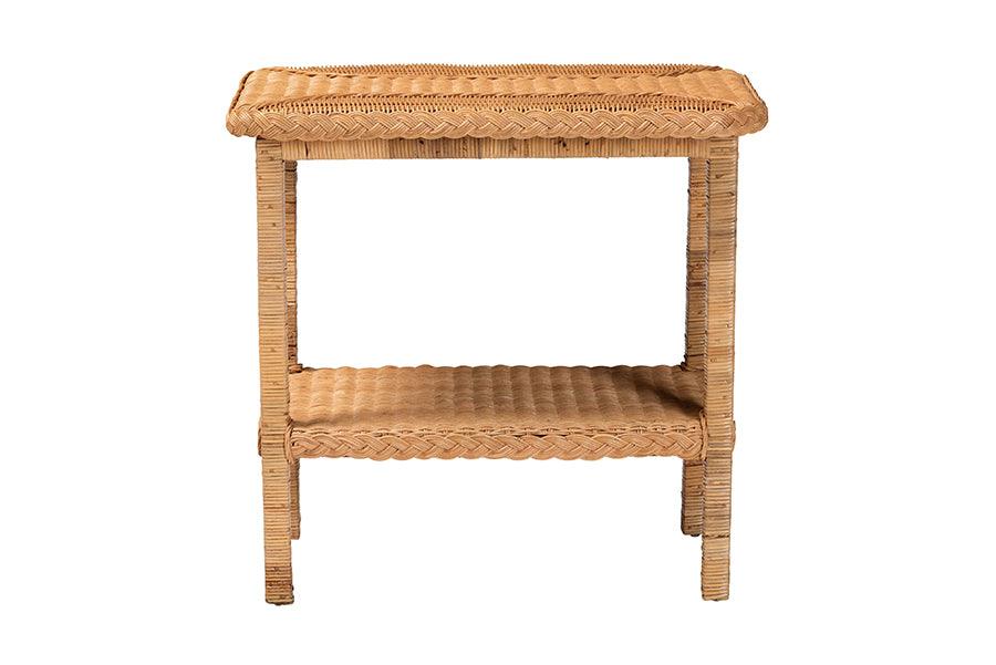 bali & pari Minahasa Bohemian Light Honey Braided Rattan Side Table FredCo