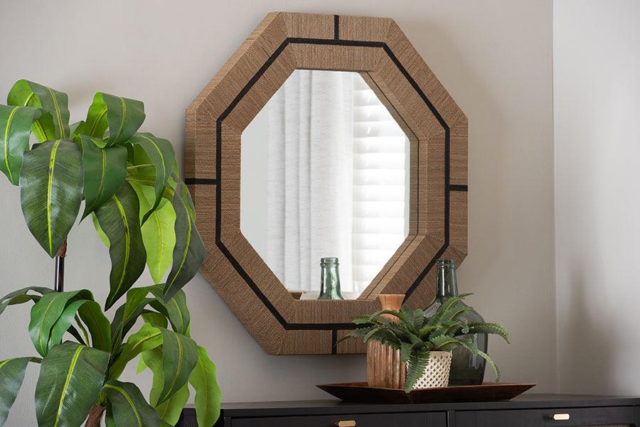 bali & pari Mirai Bohemian Woven Grasscloth Octagon Accent Mirror FredCo