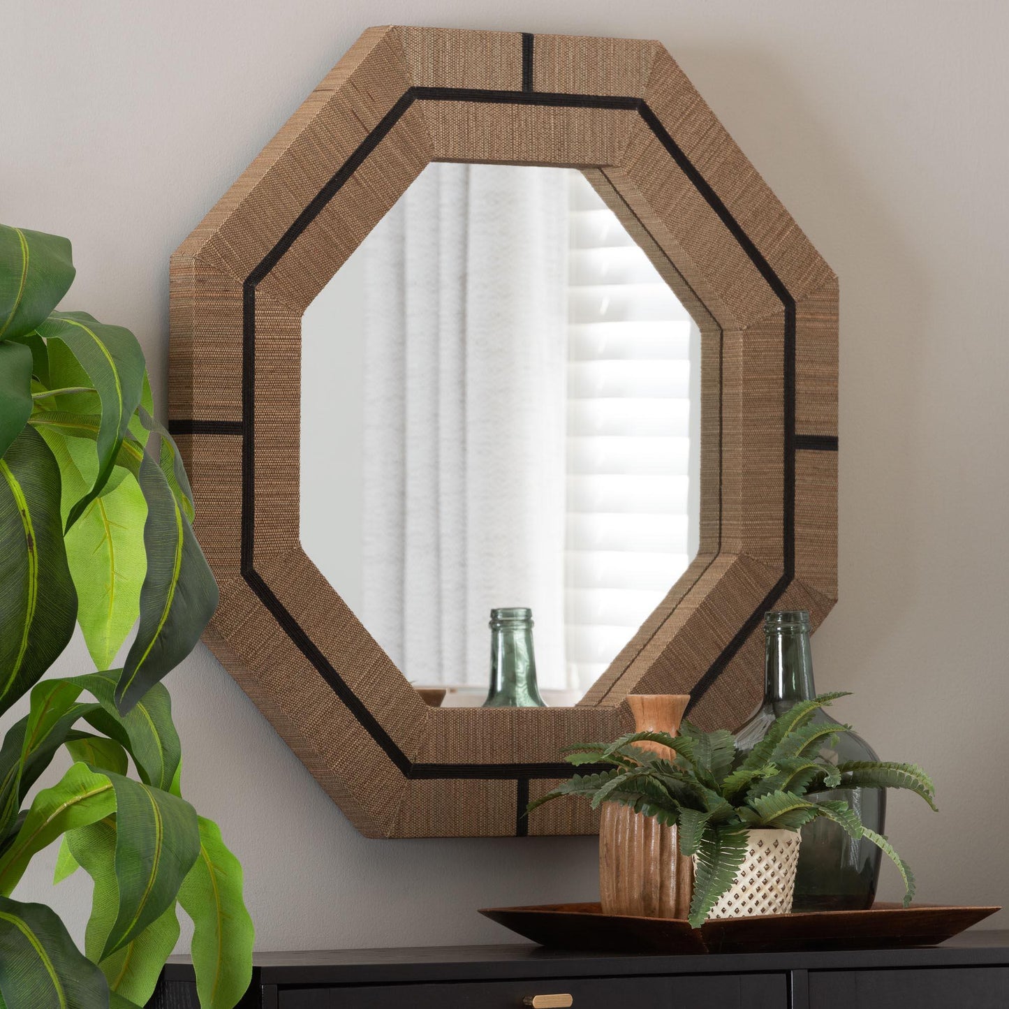 bali & pari Mirai Bohemian Woven Grasscloth Octagon Accent Mirror FredCo