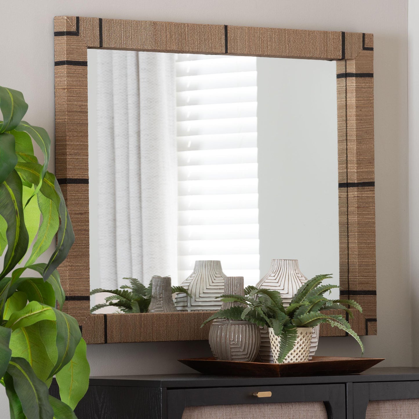 bali & pari Mirai Bohemian Woven Grasscloth Rectangle Accent Mirror FredCo