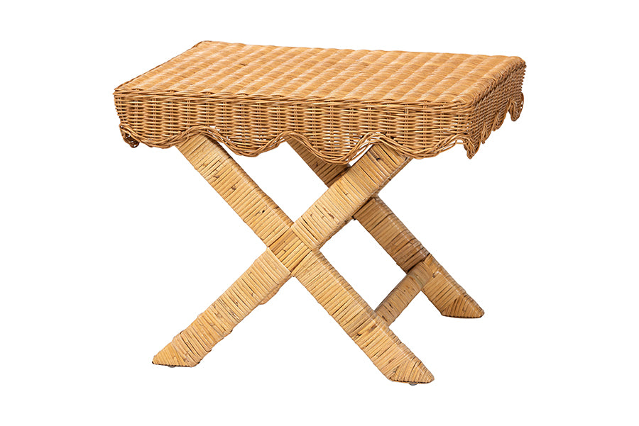 Wicker folding accent table with crossed legs, natural finish, home furniture at FredCo International