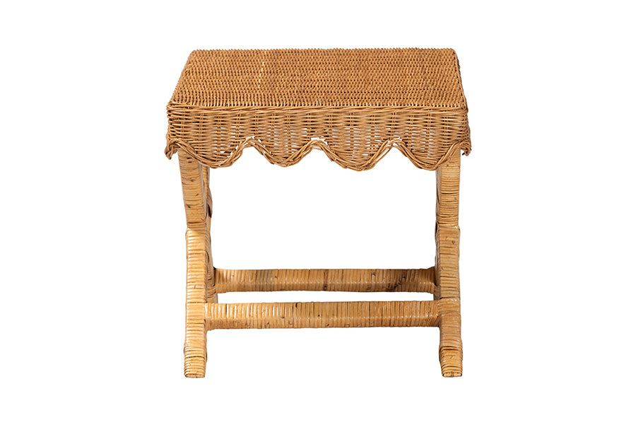 Wicker accent table with scalloped edge, natural finish, FredCo International furniture