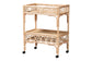 Natural rattan bar cart with two shelves and decorative lattice, rolling casters, FredCo International