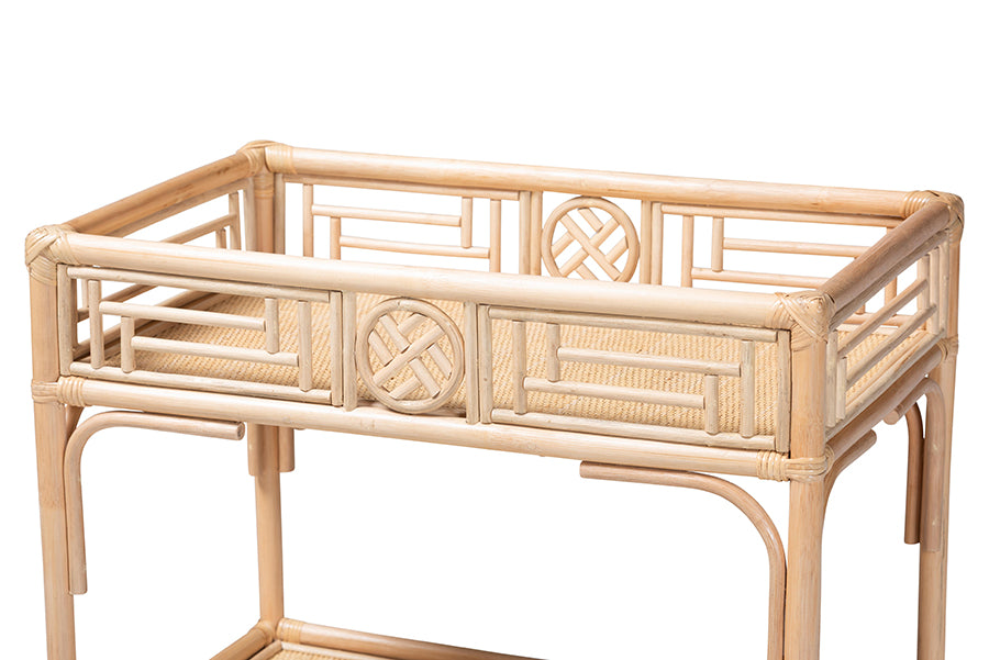 Natural rattan console table with geometric pattern, modern home furniture from FredCo International