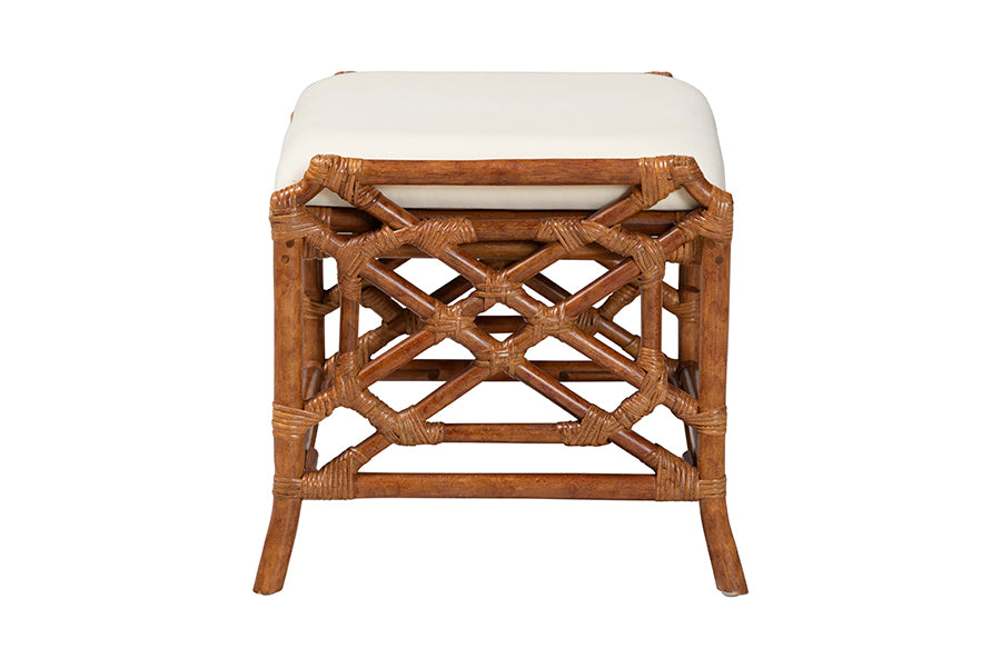 Rattan ottoman with white cushion, modern accent furniture from FredCo International