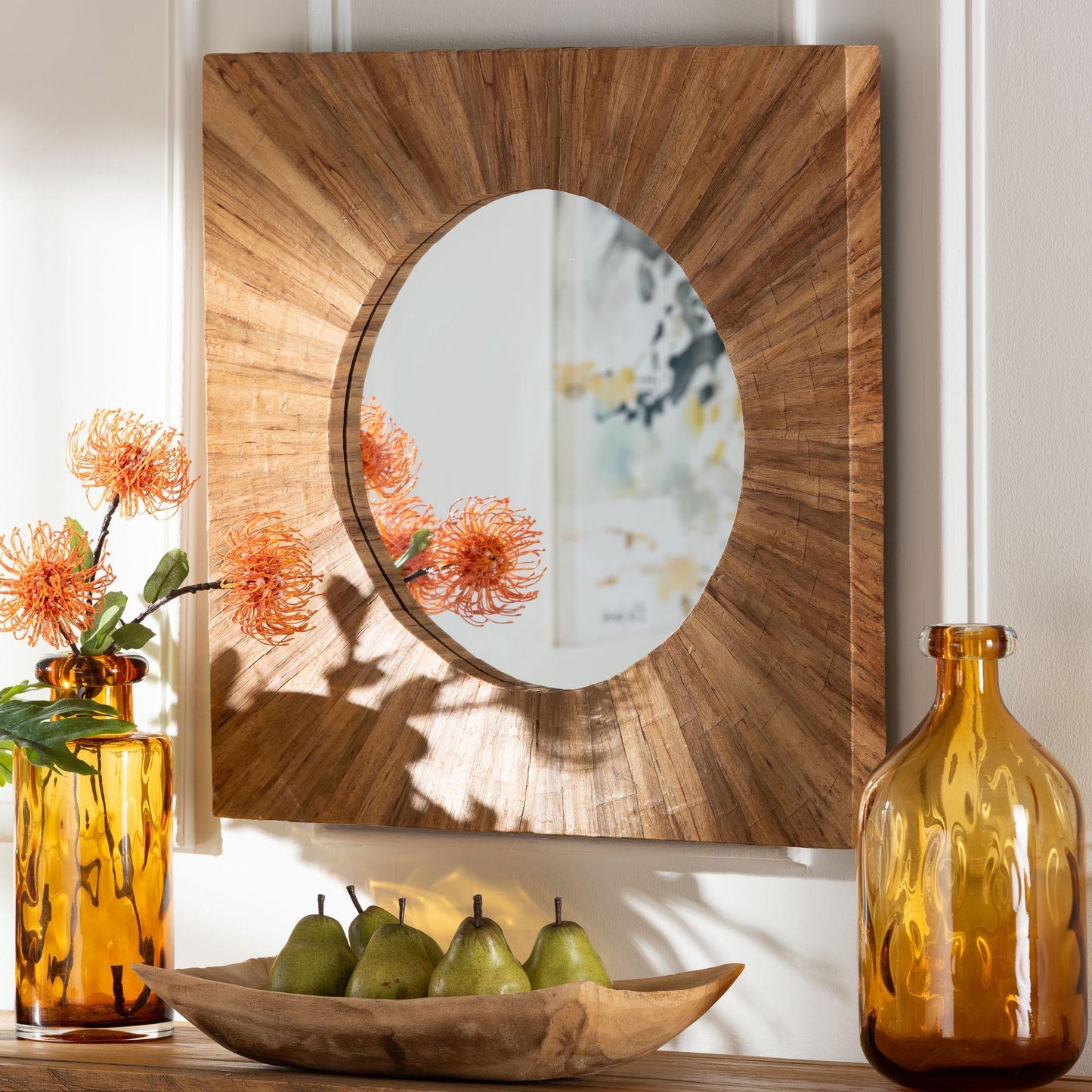 bali & pari Mosa Bohemian Pealed Grasscloth Accent Mirror FredCo