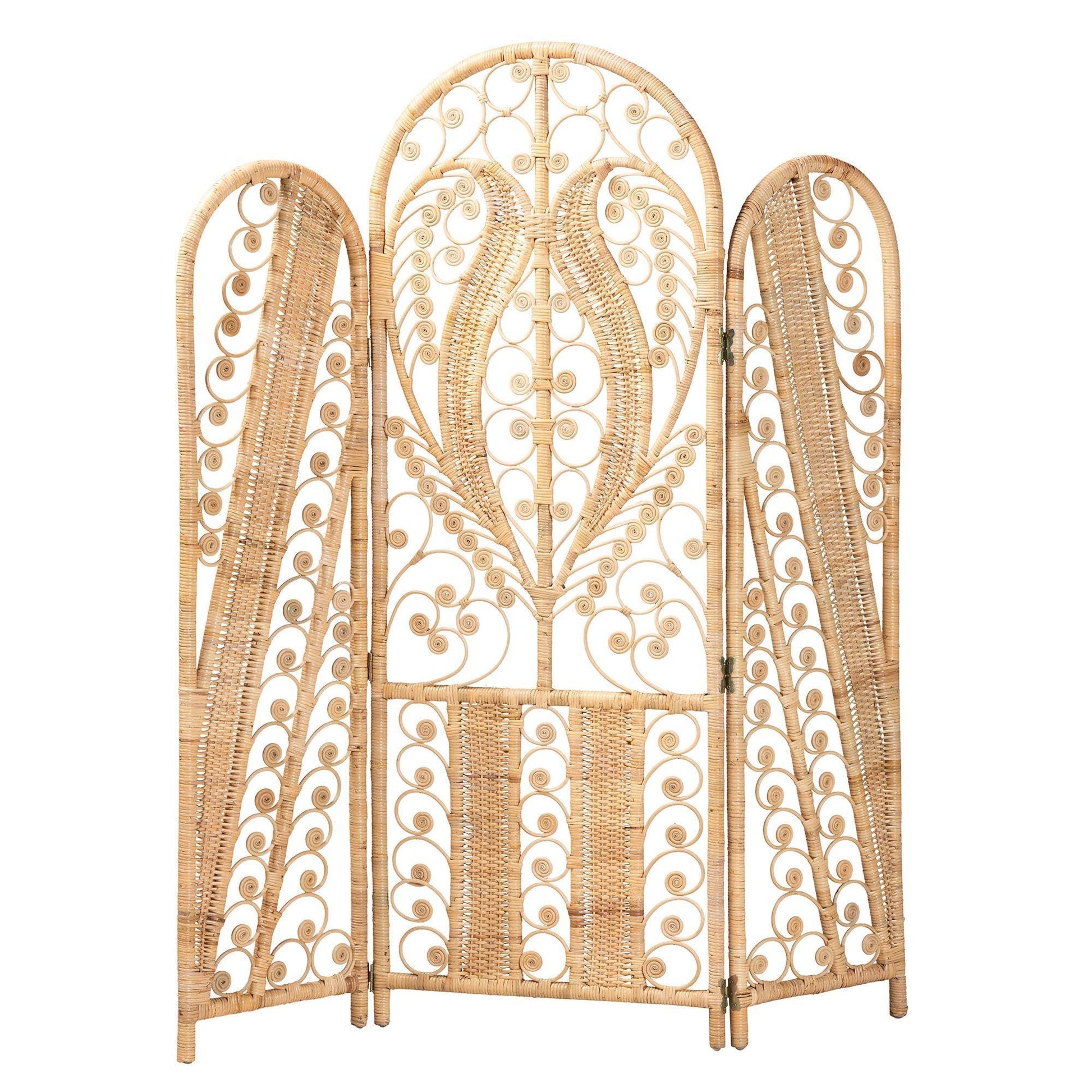 bali & pari Nadra Modern Bohemian Natural Brown Rattan Room Divider FredCo