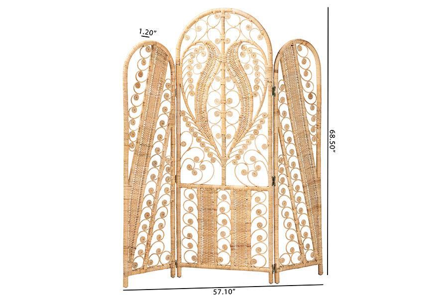 bali & pari Nadra Modern Bohemian Natural Brown Rattan Room Divider FredCo