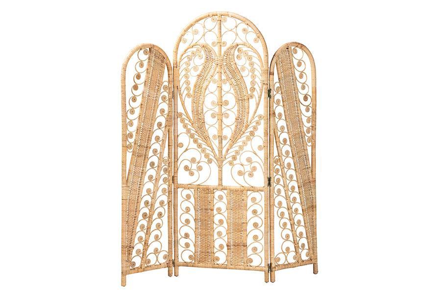 bali & pari Nadra Modern Bohemian Natural Brown Rattan Room Divider FredCo