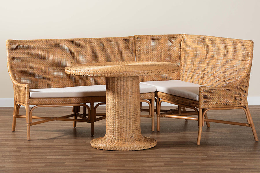 bali & pari Nantai Bohemian Light Honey Rattan 3-Piece Dining Nook Set FredCo