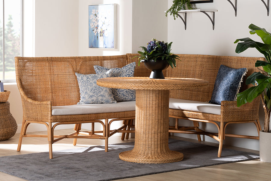 bali & pari Nantai Bohemian Light Honey Rattan 3-Piece Dining Nook Set FredCo