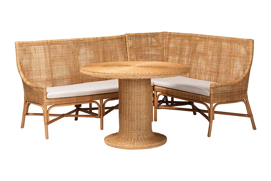 bali & pari Nantai Bohemian Light Honey Rattan 3-Piece Dining Nook Set FredCo