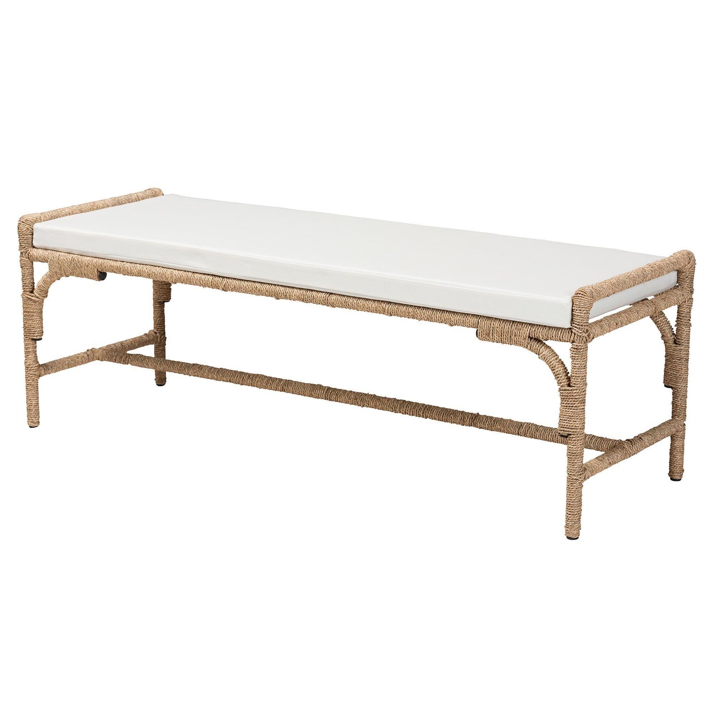 bali & pari Nasim Modern Bohemian Natural Seagrass and Metal Accent Bench FredCo