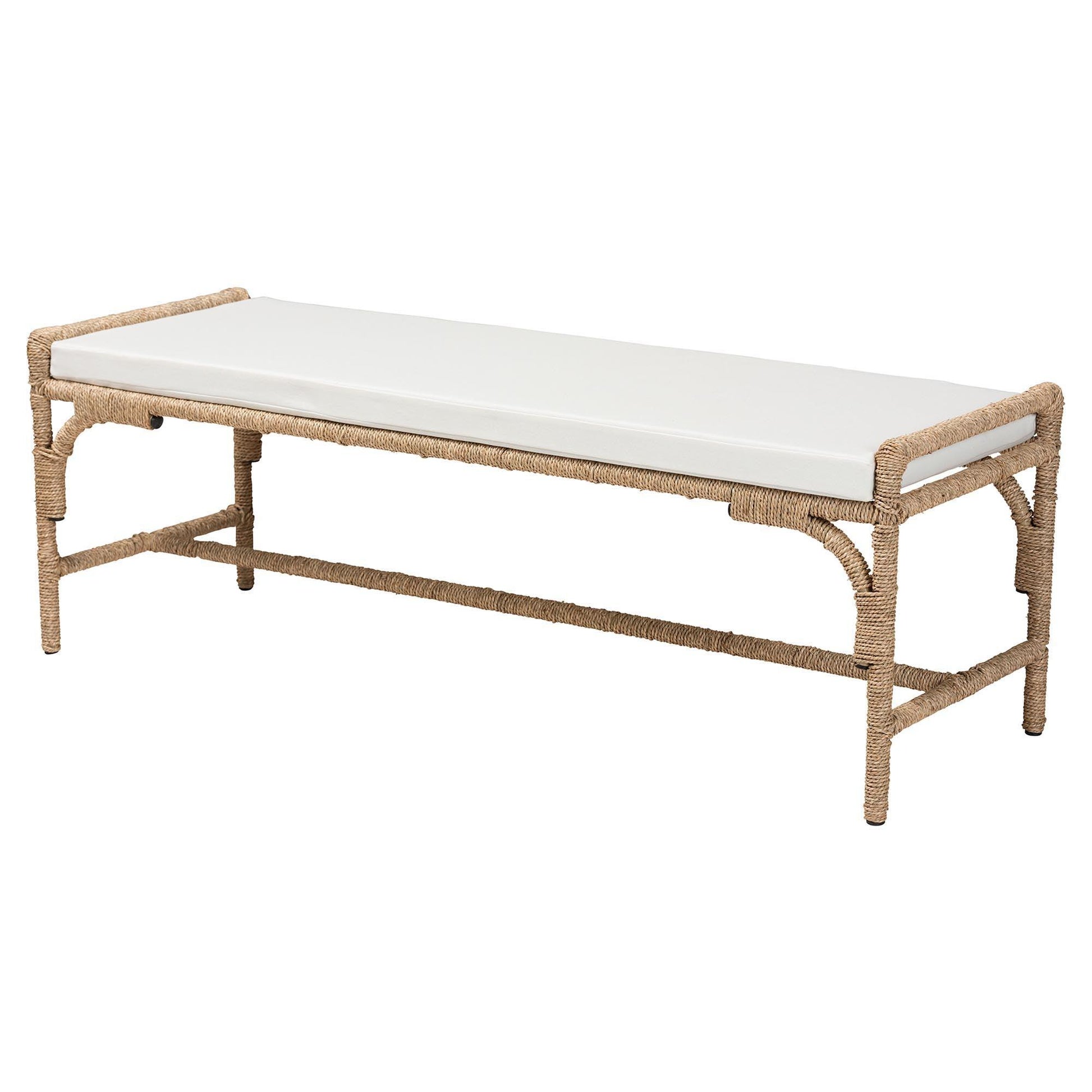 bali & pari Nasim Modern Bohemian Natural Seagrass and Metal Accent Bench FredCo