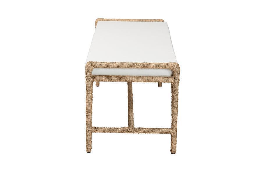 bali & pari Nasim Modern Bohemian Natural Seagrass and Metal Accent Bench FredCo