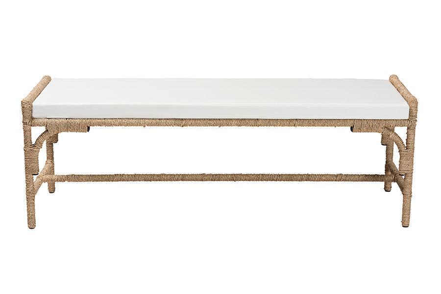 bali & pari Nasim Modern Bohemian Natural Seagrass and Metal Accent Bench FredCo