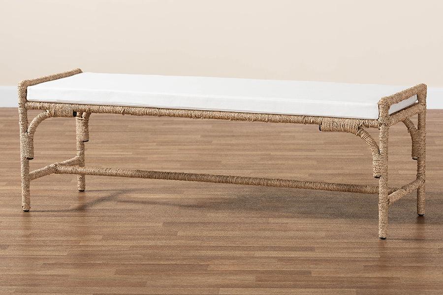 bali & pari Nasim Modern Bohemian Natural Seagrass and Metal Accent Bench FredCo
