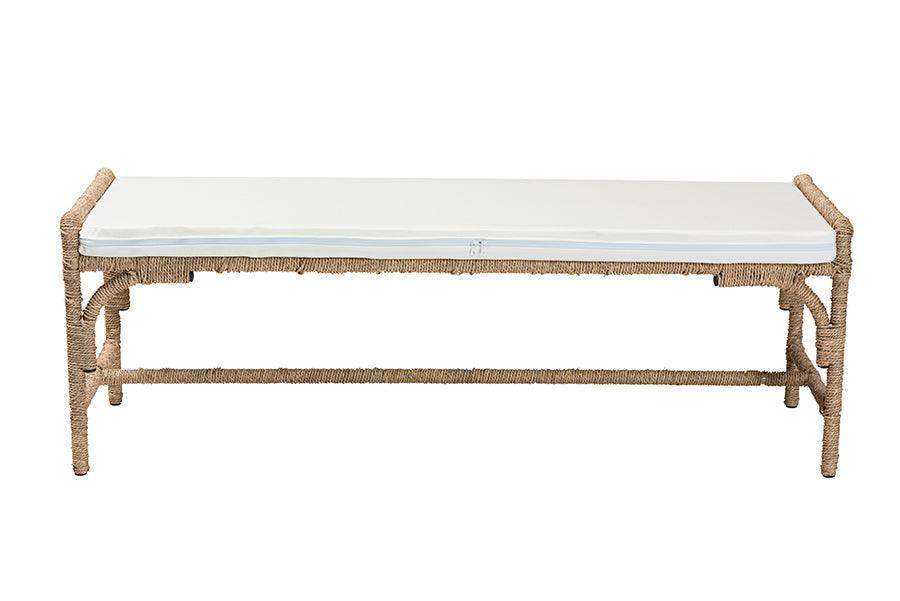 bali & pari Nasim Modern Bohemian Natural Seagrass and Metal Accent Bench FredCo