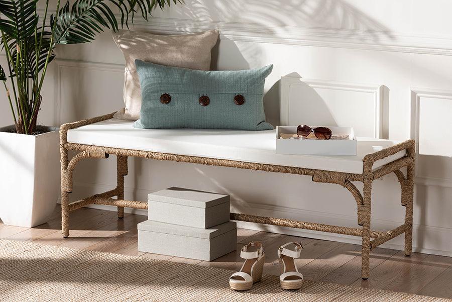 bali & pari Nasim Modern Bohemian Natural Seagrass and Metal Accent Bench FredCo