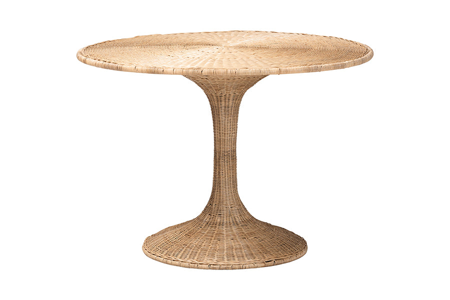 Round wicker pedestal dining table, natural rattan furniture by FredCo International