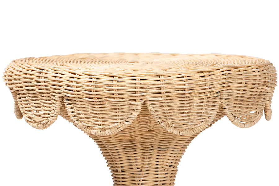 Round wicker table with decorative scalloped edge, FredCo International furniture