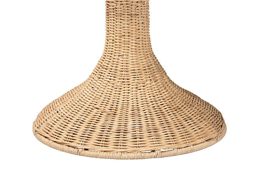 Close-up of woven rattan table base, natural finish, modern home furniture