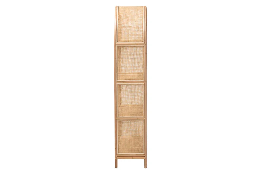 bali & pari Natania Natural Rattan 4-Tier Display Shelf - Handwoven Arched Bookcase with Webbed Side Panels, Boho Coastal Design for Living Room, Entryway, or Bedroom FredCo