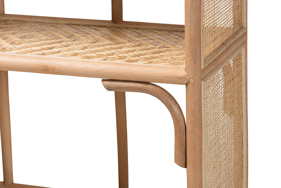 bali & pari Natania Natural Rattan 4-Tier Display Shelf - Handwoven Arched Bookcase with Webbed Side Panels, Boho Coastal Design for Living Room, Entryway, or Bedroom FredCo