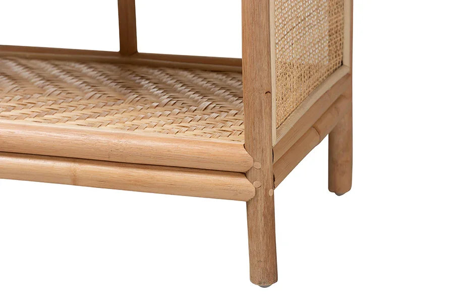 bali & pari Natania Natural Rattan 4-Tier Display Shelf - Handwoven Arched Bookcase with Webbed Side Panels, Boho Coastal Design for Living Room, Entryway, or Bedroom FredCo