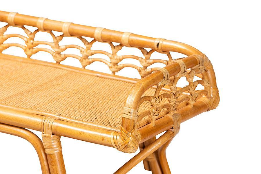 bali & pari Nayana Modern Bohemian Natural Rattan 2-Tier Console Table FredCo