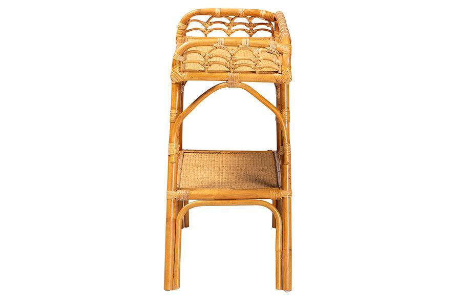 bali & pari Nayana Modern Bohemian Natural Rattan 2-Tier Console Table FredCo
