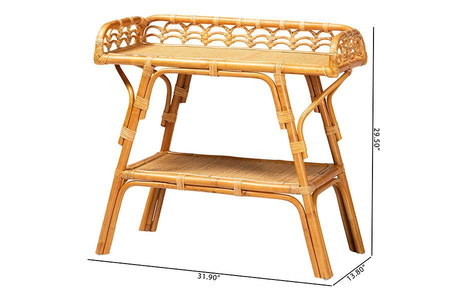bali & pari Nayana Modern Bohemian Natural Rattan 2-Tier Console Table FredCo