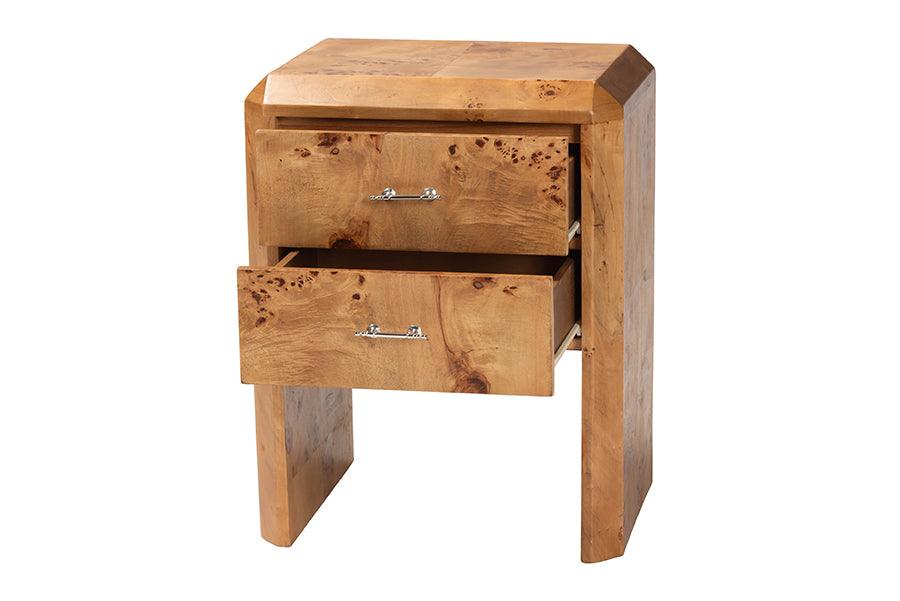 bali & pari Nebu Modern and Contemporary Natural Mappa Burl Wood Nightstand FredCo