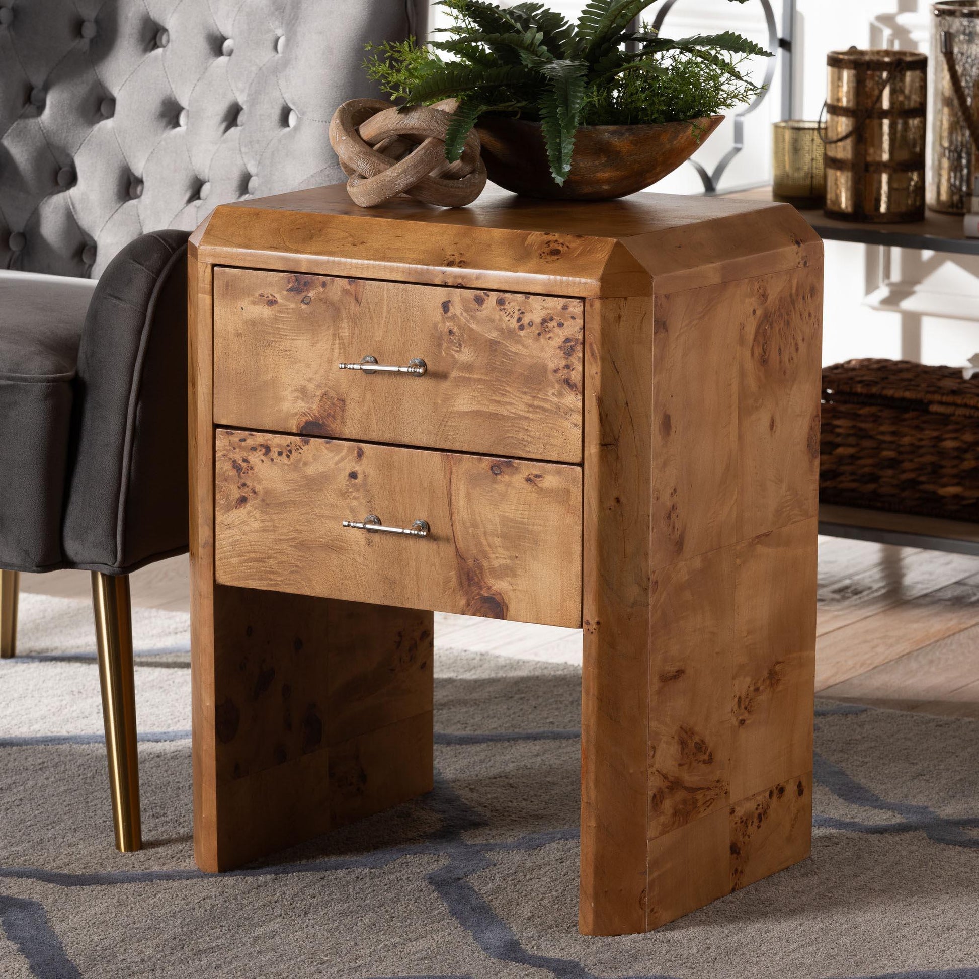 bali & pari Nebu Modern and Contemporary Natural Mappa Burl Wood Nightstand FredCo