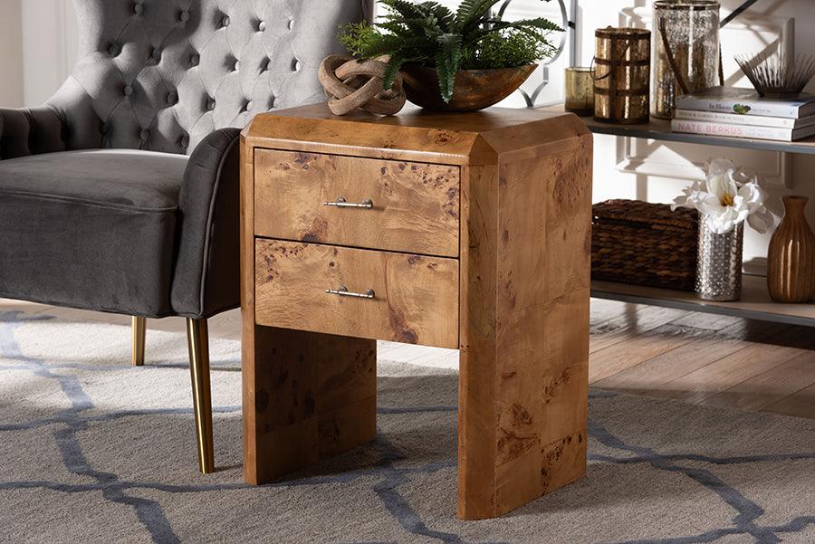bali & pari Nebu Modern and Contemporary Natural Mappa Burl Wood Nightstand FredCo