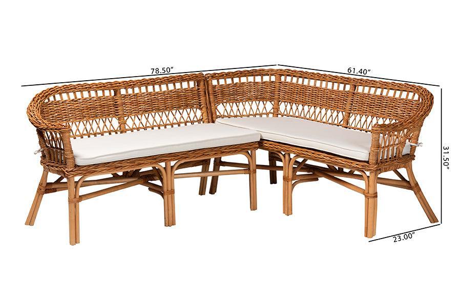 bali & pari Nella Modern Bohemian Natural Brown Rattan 2-Piece Dining Nook Banquette Set FredCo