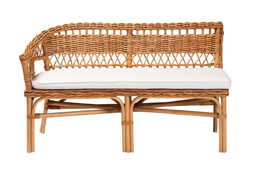 bali & pari Nella Modern Bohemian Natural Brown Rattan 2-Piece Dining Nook Banquette Set FredCo