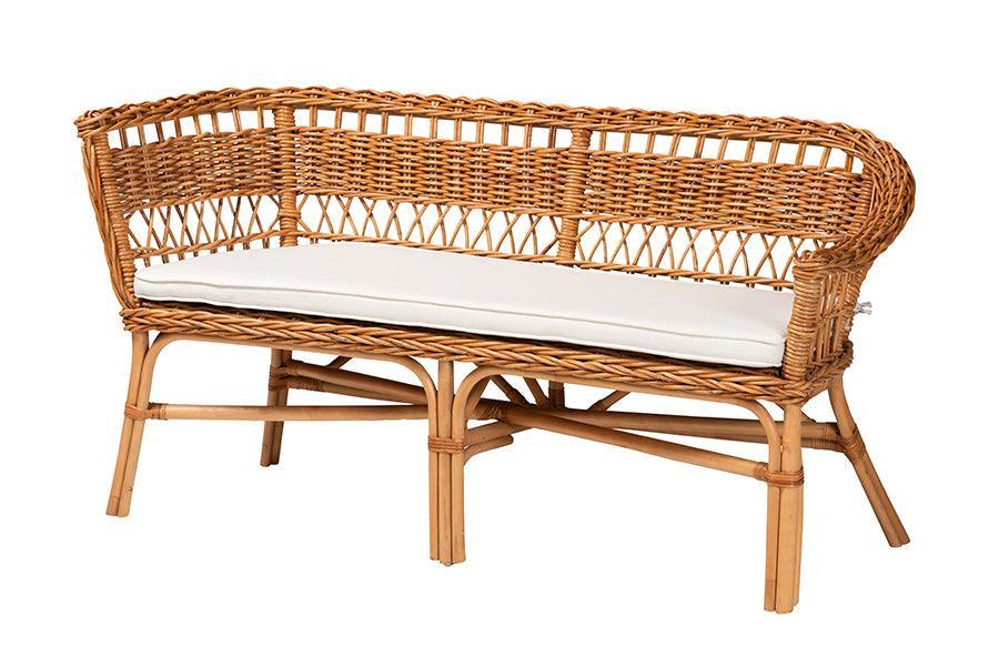 bali & pari Nella Modern Bohemian Natural Brown Rattan 2-Piece Dining Nook Banquette Set FredCo